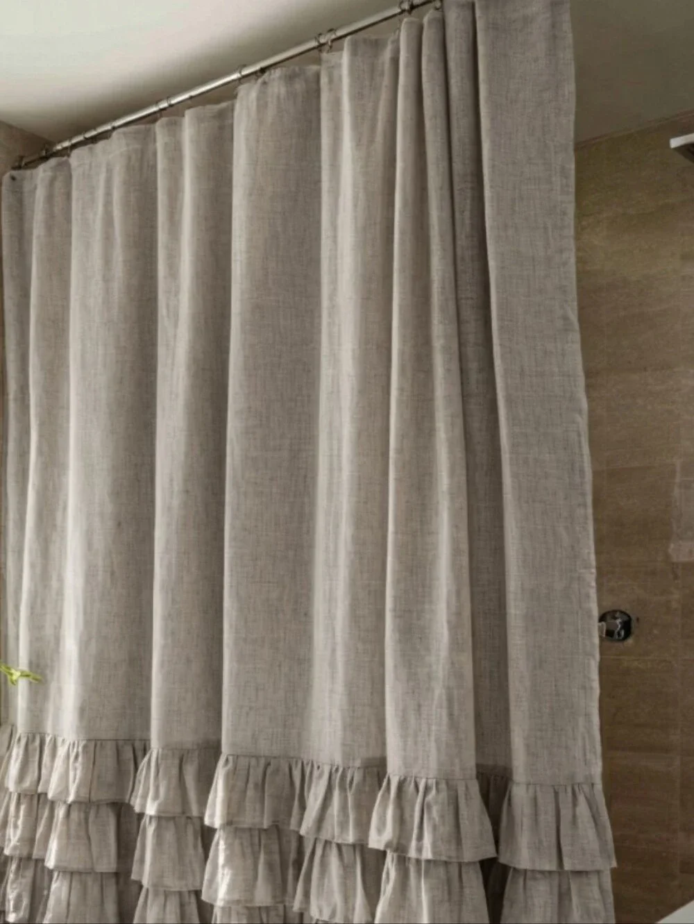 Pottery Barn Belgian Flax Linen Ruffle Shower Curtain In Grey